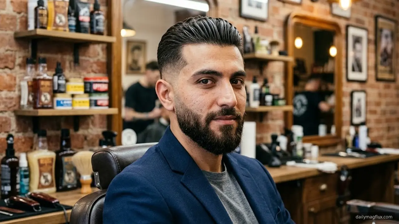 Slick Back Beard and French Crop - Mid Taper Fade Straight Hair hair visualizer