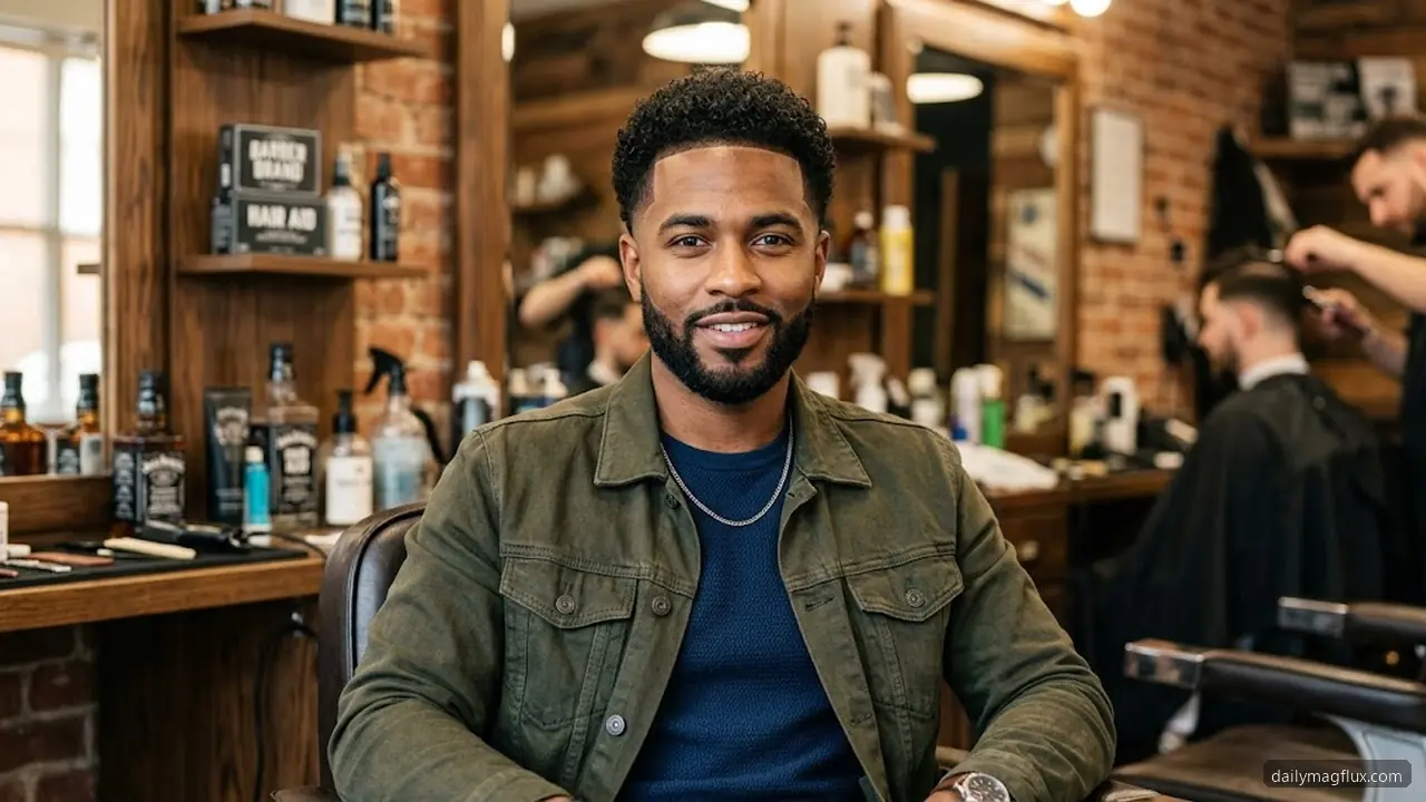 Line-Up and Beard Blend - Mid Taper Fade Curly Hair hair visualizer