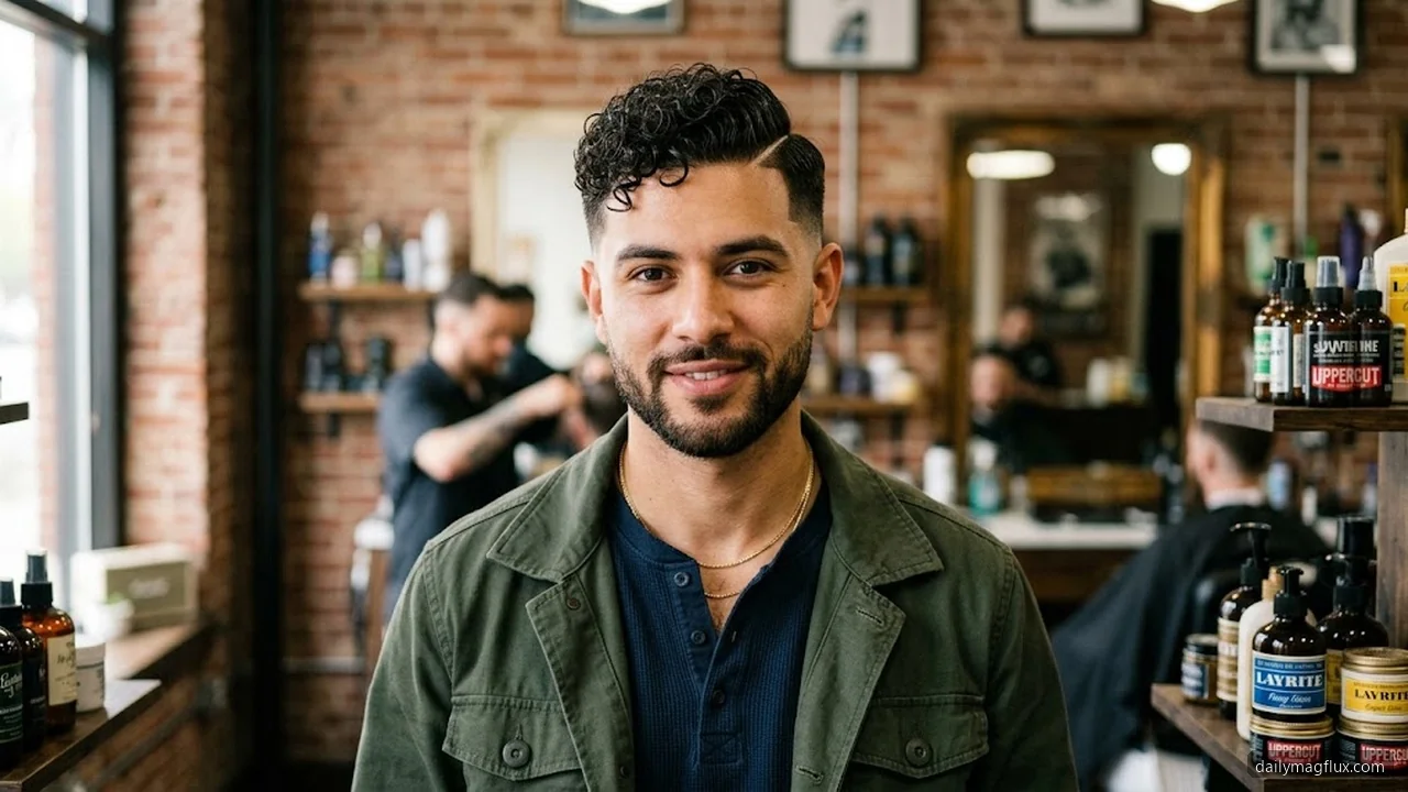 Hard Part Defined Curls - Mid Taper Fade Curly Hair hair visualizer