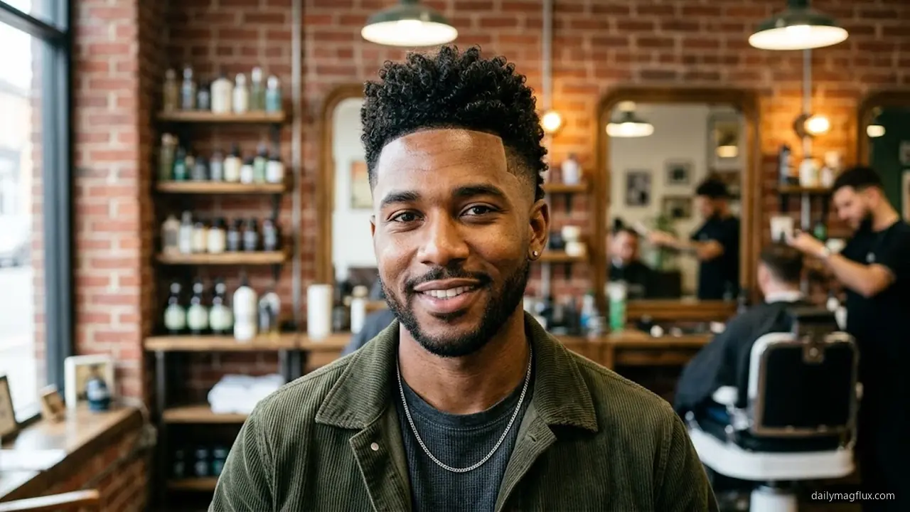 Curly Mohawk Tapered Neckline - Mid Taper Fade Curly Hair hair visualizer
