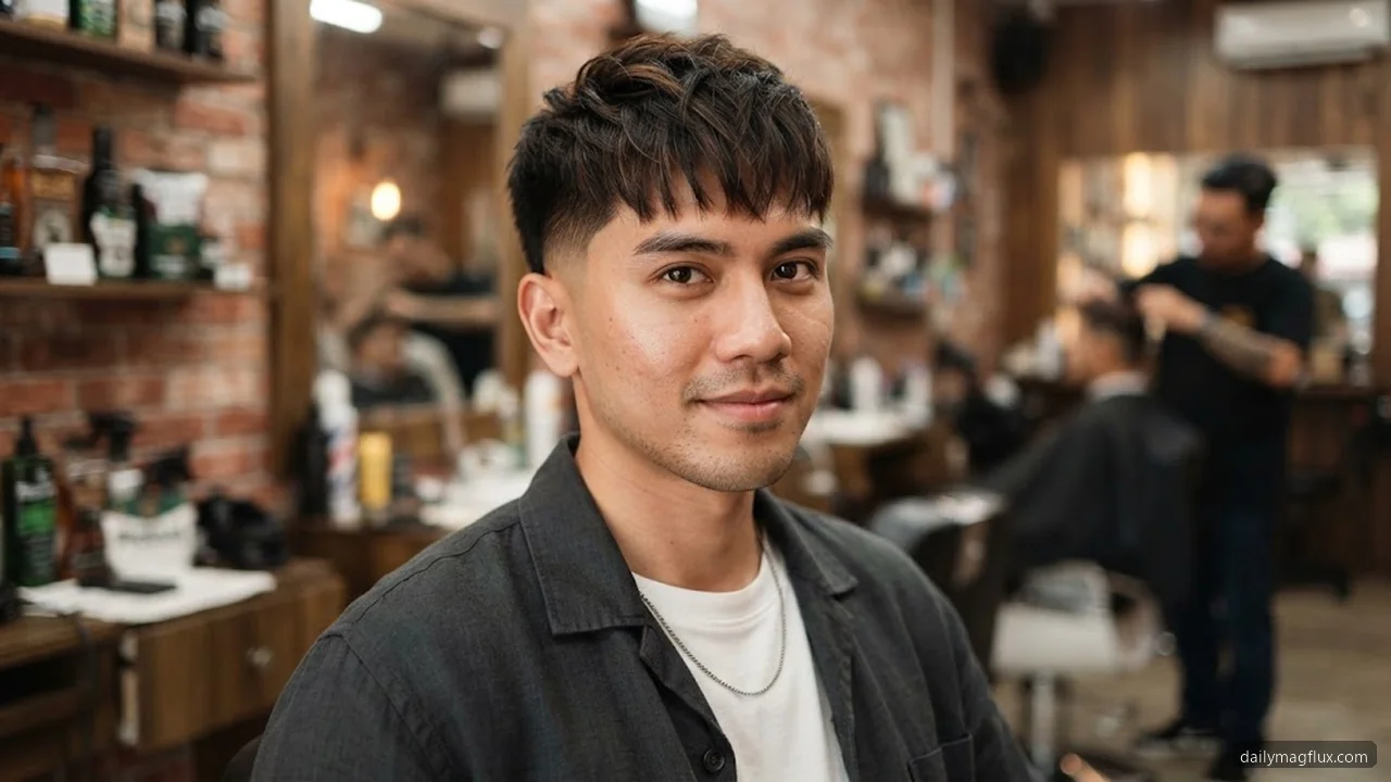Modern Textured Fringe - Low Taper Fade Textured Fringe hair visualizer
