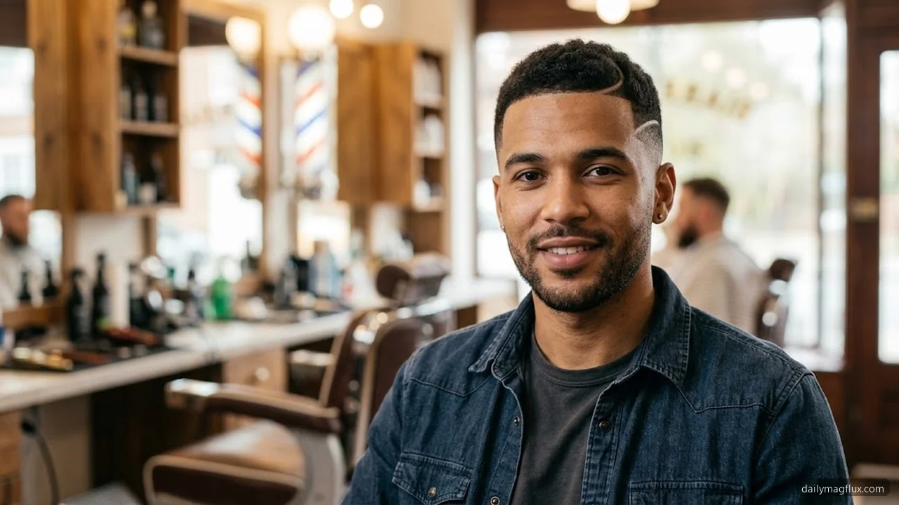 At-Home Touch-Ups - Mid Taper Fade with Design Ideas hair visualizer