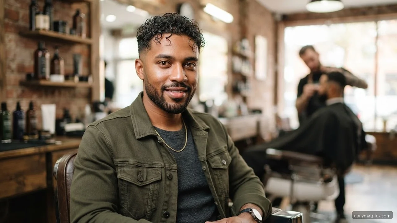 Step 1: Start With Damp, Detangled Hair - Mid Taper Fade Curly Hair hair visualizer