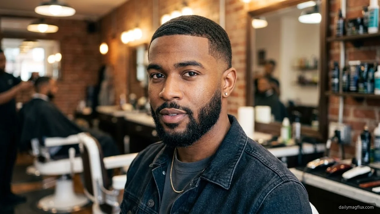 Beard and Wave Fade - Mid Taper Fade Black Male hair visualizer