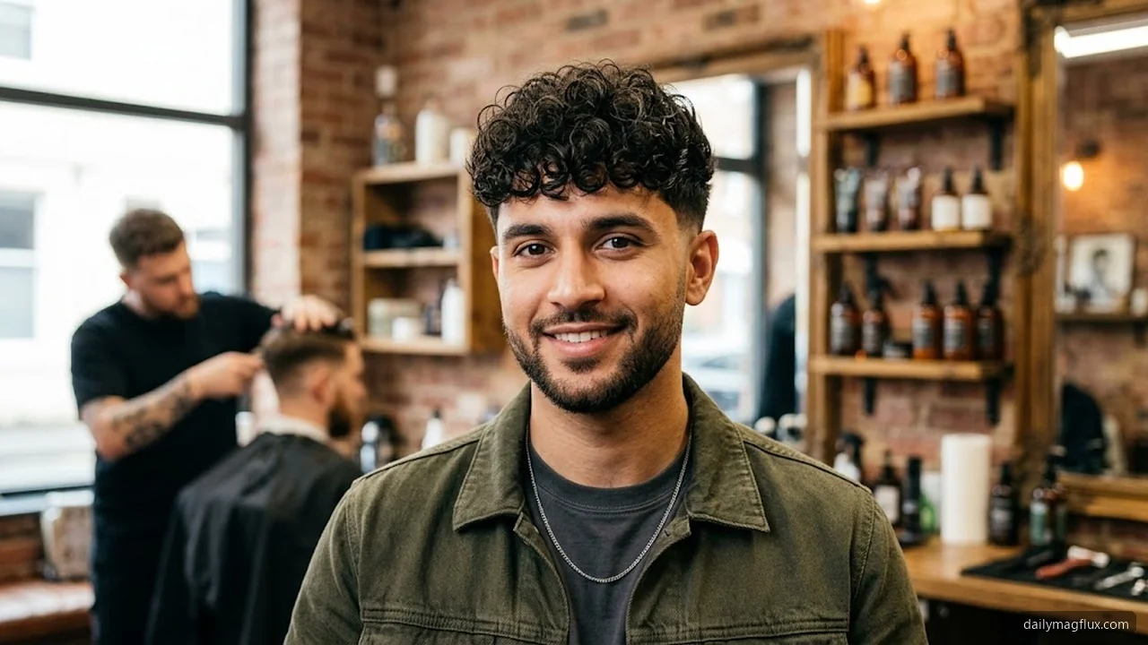 Curly Hair - Textured Fringe With Low Taper Fade hair visualizer