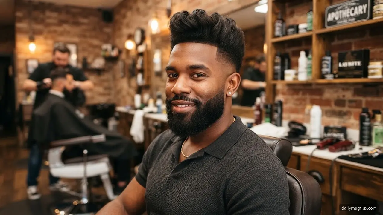 Temple Fade Quiff with Beard - Textured Quiff Hairstyle hair visualizer
