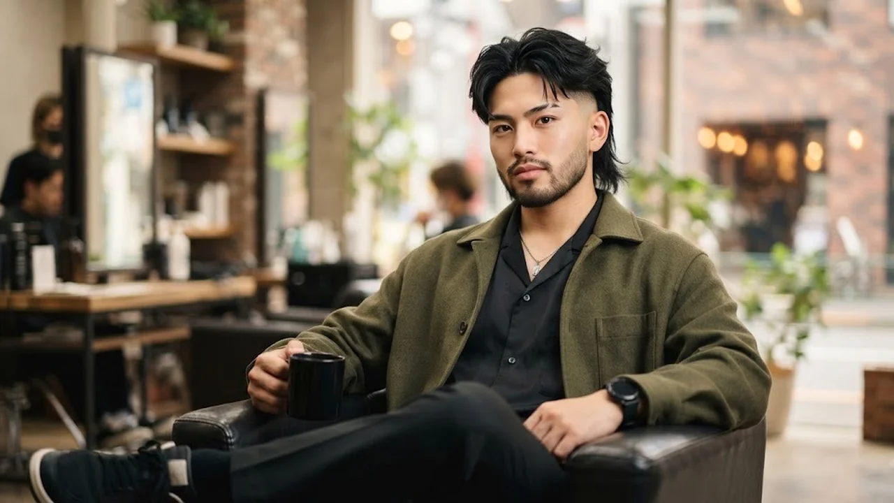 Asian Middle-Part Mullet with High Fade - Asian Mullet Hairstyle hair visualizer