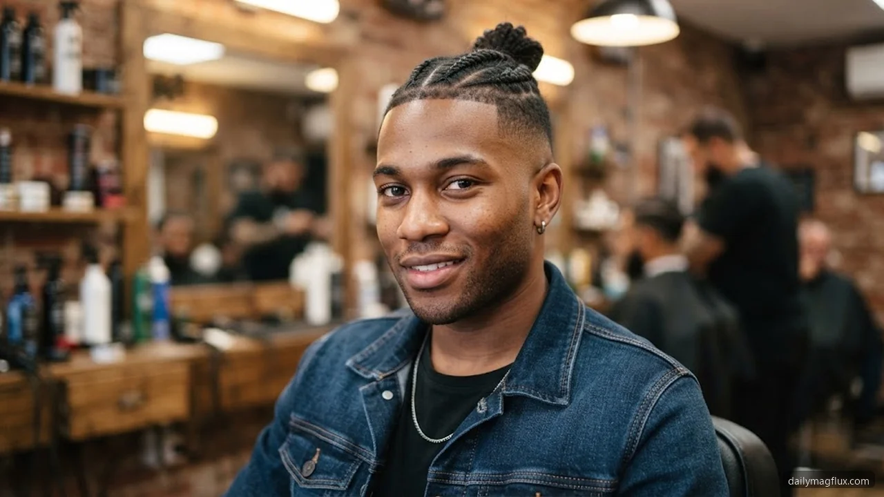 Braids, Buns, and Detail - Mid Taper Fade Black Male hair visualizer