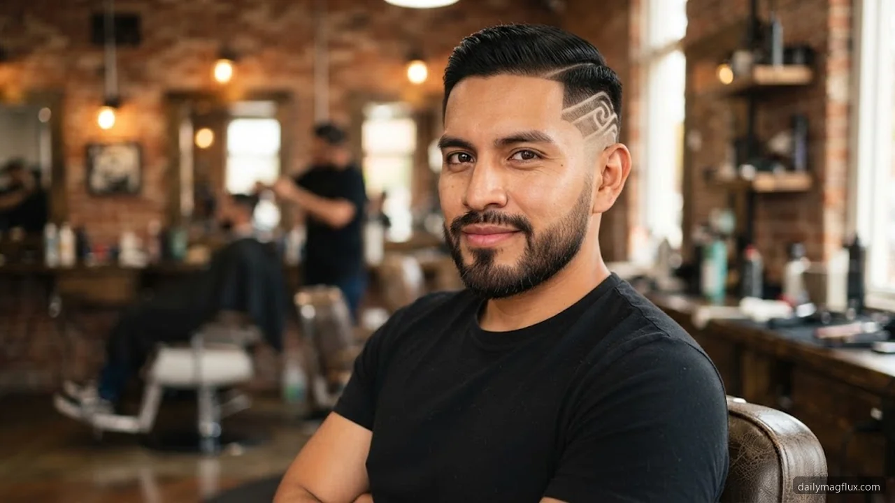 Curved Drop Fade Design - Mid Taper Fade with Design Ideas hair visualizer