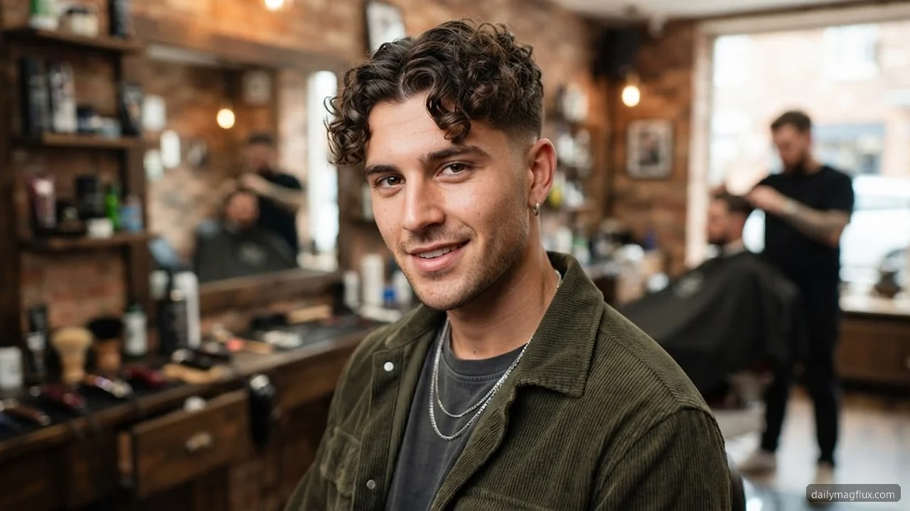 Curly Hair Taper with Middle Part - Low Taper Fade Middle Part hair visualizer
