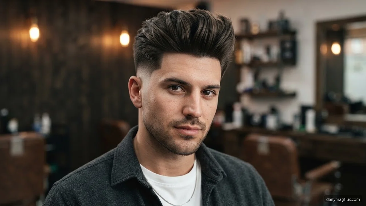 Voluminous Modern Quiff with Low Taper Fade - Low Taper Fade Haircut for Straight Hair hair visualizer