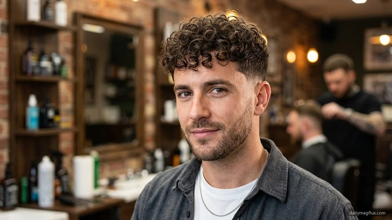 Curly Textured Fringe - Low Taper Fade Textured Fringe hair visualizer